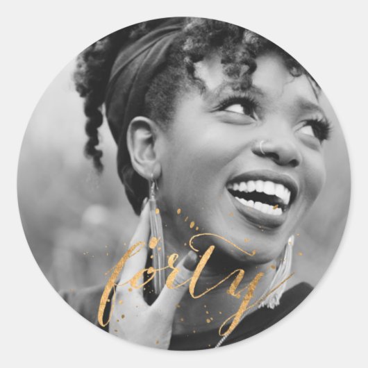 40. Geburtstags-Gold-Foto Runder Aufkleber (Vorderseite)