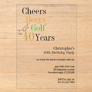 40. Geburtstags-Golf Cheers Beers Minimal Party Acryleinladungen