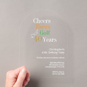 40. Geburtstags-Golf Cheers Beers Party Acryleinladungen