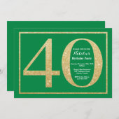 40. Geburtstags-Grün- und Gold-Glitzer Einladung (Vorne/Hinten)