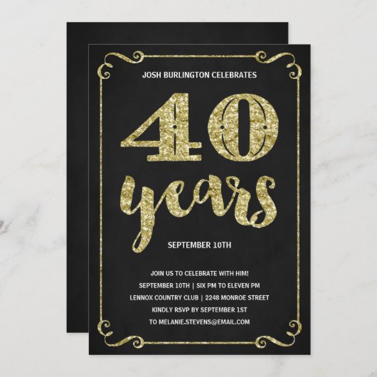 40. Geburtstags-Party Einladung (Vorne/Hinten)