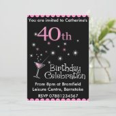 40. Geburtstags-Party Einladung - Cocktail-Glas (Stehend Vorderseite)