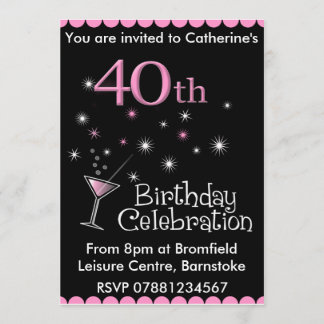 40. Geburtstags-Party Einladung - Cocktail-Glas