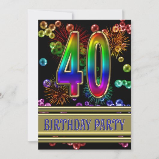 40. Geburtstags-Party Einladung mit Blasen (Vorderseite)
