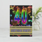 40. Geburtstags-Party Einladung mit Blasen (Stehend Vorderseite)