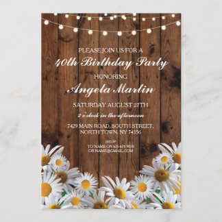 40. Geburtstags-Party-Gänseblümchen-hölzerne Einladung