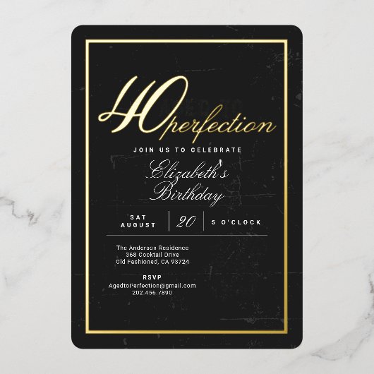 40. Geburtstags-Party: Perfection Cocktail Folieneinladung (Vorderseite)