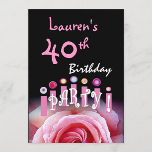 40. Geburtstags-Party-Rosa-Rose und Kerzen W1167 Einladung
