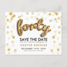 40. Geburtstags-Save the Date Gold steigt Glitzer