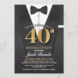 40. Geburtstags-Spions-Anzugs-Schwarz-Krawatte Einladung