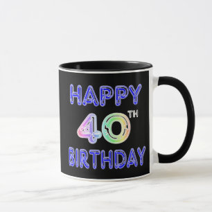 40. Geburtstags-Tasse mit Ballon-Schriftart Tasse