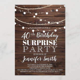 40. Geburtstags-Überraschungs-rustikale hölzerne Einladung