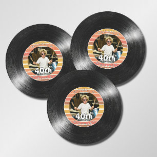40. Geburtstags Vinyl-Schallplatten-Streifen-Papie Runder Pappuntersetzer