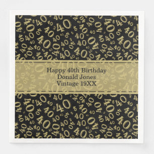 40. Geburtstagsalter Zahlenmuster Schwarz/Gold Serviette