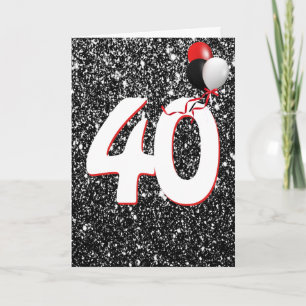 40. Geburtstagsballons auf Black Glitzer Card Karte