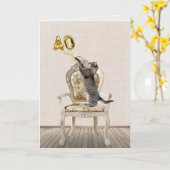 40. Geburtstagsballons und Tabby Cat Karte (Gelbe Blume)