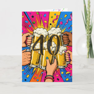 40. Geburtstagsbier Toast im Pop-Art-Stil Karte