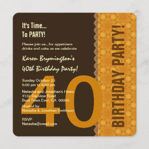 40. Geburtstagschokolade und Gold mit Lace V04B Einladung