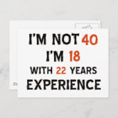 40. Geburtstagsdesigns Postkarte (Vorne/Hinten)