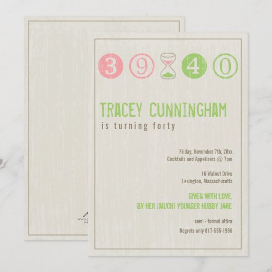 40. Geburtstagseinladung - Anpassen Einladung (Vorne/Hinten)