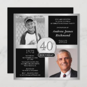 40. Geburtstagseinladungen Dann & Jetzt Fotos Einladung (Vorne/Hinten)