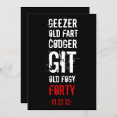 40. Geburtstagseinladungen - Geezer Einladung (Vorne/Hinten)