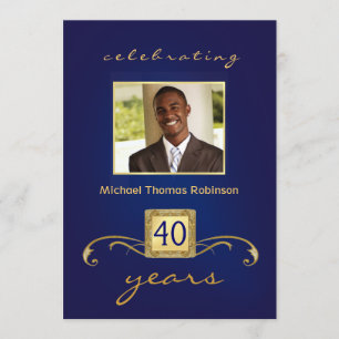 40. Geburtstagseinladungen - Monogram Blue & Gold Einladung