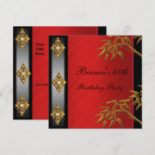 40. Geburtstagsfeier Asiatisches Gold Bamboo Rot Einladung
