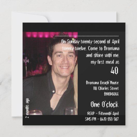 40. Geburtstagsfeier Einladung (Rückseite)