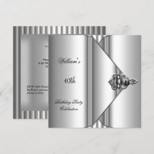 40. Geburtstagsfeier Elegant Herren Silber Grau Einladung