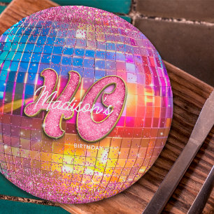 40. Geburtstagsfeier Gold Pink Glitter Disco-Kugel Pappteller