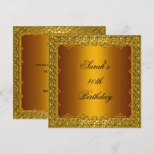 40. Geburtstagsfeier Goldene Stickerei Rahmen Gelb Einladung