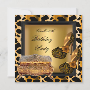 40. Geburtstagsfeier Leopard Schwarz Gold Schuhe Einladung
