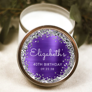 40. Geburtstagsfeier Lila Silber Glitter Runder Aufkleber