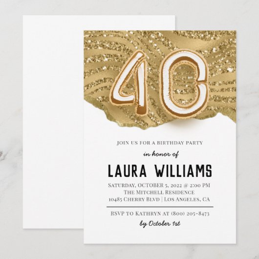 40. Geburtstagsfeier Party Einladung (Vorne/Hinten)