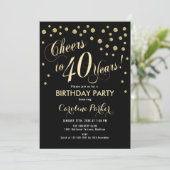 40. Geburtstagsfeier Party Einladung - Gold Black (Stehend Vorderseite)