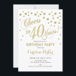 40. Geburtstagsfeier Party Einladung - Gold White<br><div class="desc">Party Einladung zum 40. Geburtstag für Damen und Herren. Elegantes Design in Imitaten Glitzer Gold und Weiß. Features Skript für und Konfetti. Feiert bis 40 Jahre! Ideal für ein stilvolles Erwachsenenfest.</div>