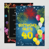 40. Geburtstagsfeier Party Einladung mit Ballons (Vorne/Hinten)