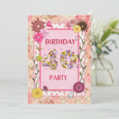 40. Geburtstagsfeier Party Einladung mit Blumenrah (Stehend Vorderseite)