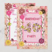 40. Geburtstagsfeier Party Einladung mit Blumenrah (Vorne/Hinten)