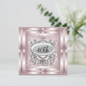 40. Geburtstagsfeier Party Einladung Rosa (Stehend Vorderseite)