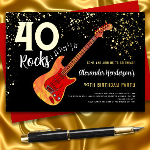 40. Geburtstagsfeier Rock and Roll Gold Glitter Folieneinladung