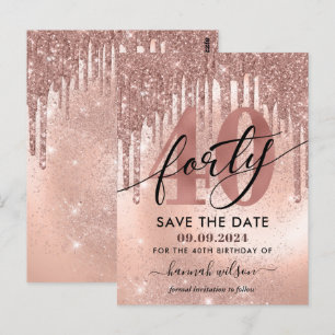 40. Geburtstagsfeier Rose Gold Save The Date  Postkarte