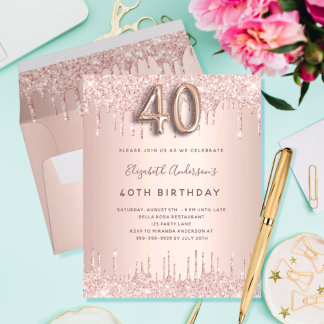 40. Geburtstagsfeier Rose Goldrot - Einladung Flyer