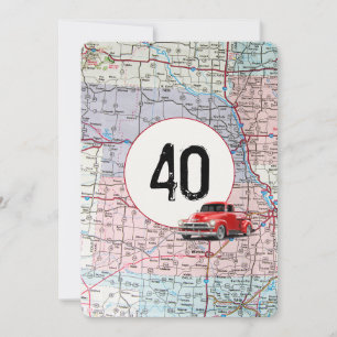 40. Geburtstagsfeier Rotes Retro-Lkw Einladung