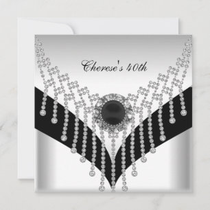 40. Geburtstagsfeier Schwarz Weiß Diamant Schmuck Einladung