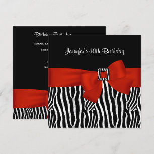 40. Geburtstagsfeier Schwarz Zebra Streifen Roter Einladung