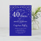 40. Geburtstagsfeier - Silver Royal Blue Einladung (Stehend Vorderseite)