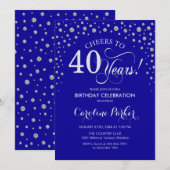 40. Geburtstagsfeier - Silver Royal Blue Einladung (Vorne/Hinten)