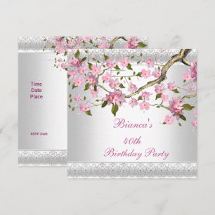 40. Geburtstagsfeier Weiße rosa Blüten floral Einladung